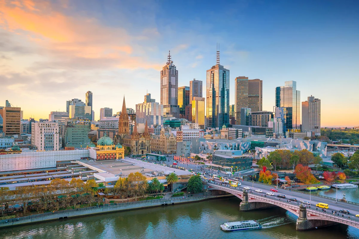 The Melbourne skyline at sunset