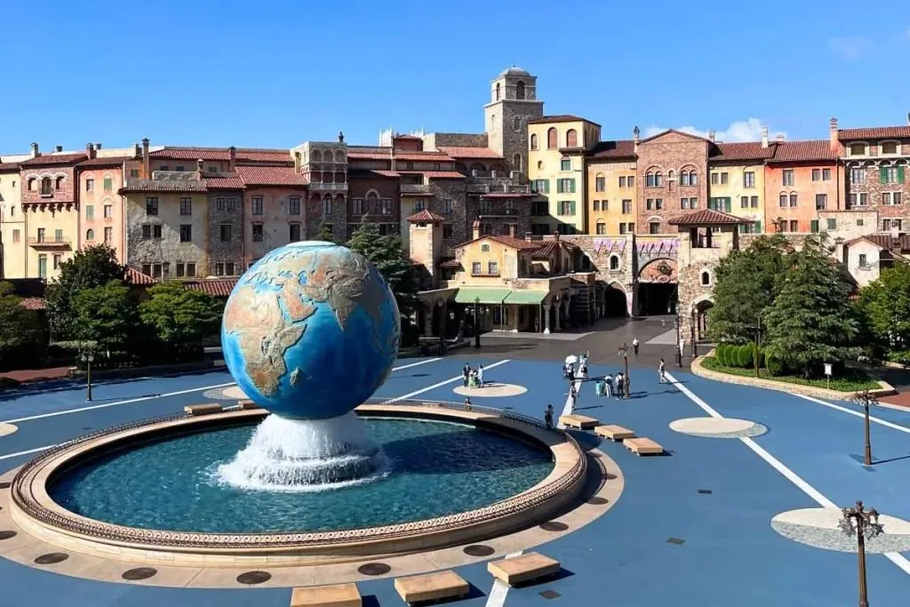 Tokyo DisneySea's AquaSphere globe at the park entrance