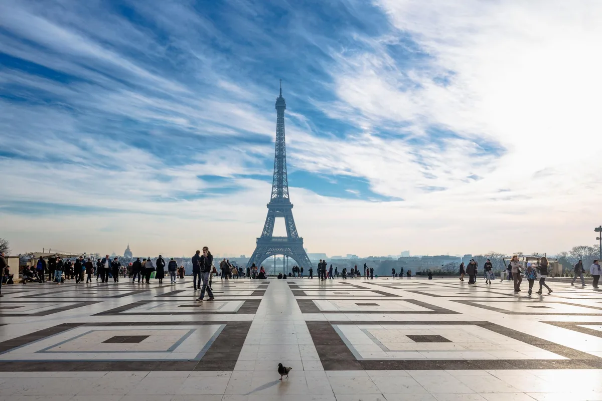 The Eiffel Tower viewed from the Trocadéro in Paris